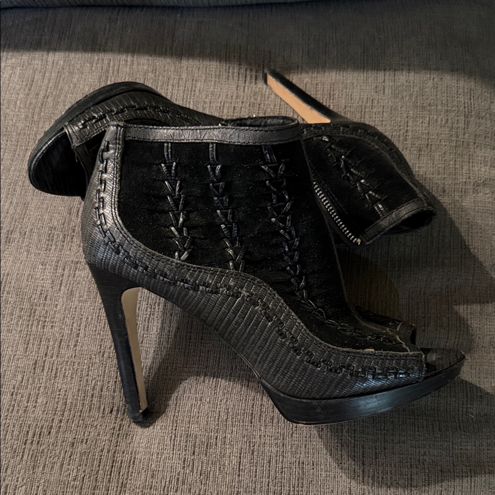 Vince Black Peep-Toe Stiletto Heels